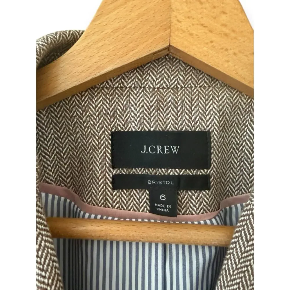 J. Crew Bristol Blazer Academia Italian Linen Pecan Ivory Herringbone 6 Women’s